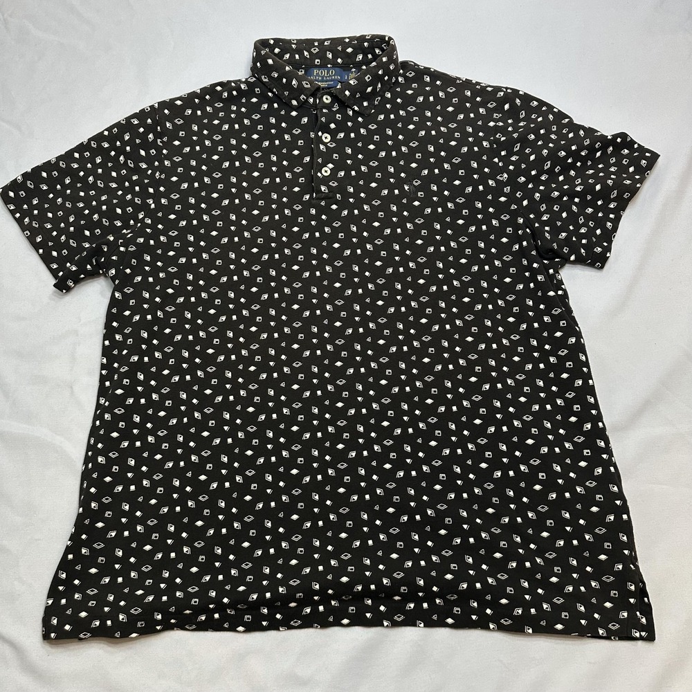 Polo Ralph Lauren Shirt Mens L Black Geometric Featherweight Mesh Casual